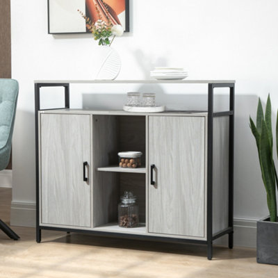 HOMCOM Modern Sideboard Storage Cabinet With Adjustable Shelves Light ...