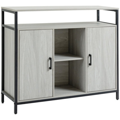 HOMCOM Modern Sideboard Storage Cabinet with Adjustable Shelves Light Grey