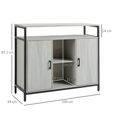 HOMCOM Modern Sideboard Storage Cabinet with Adjustable Shelves Light Grey