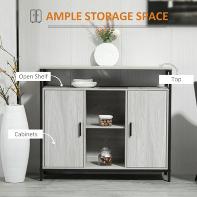 HOMCOM Modern Sideboard Storage Cabinet with Adjustable Shelves Light Grey
