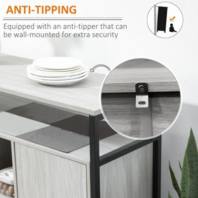 HOMCOM Modern Sideboard Storage Cabinet with Adjustable Shelves Light Grey