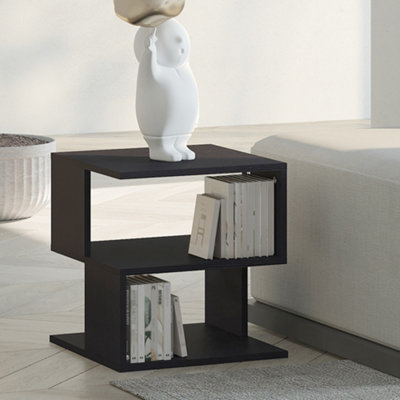 HOMCOM Modern Square 2 Tier Wood Coffee Side Table Storage Shelf Rack Black