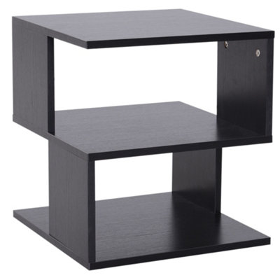 HOMCOM Modern Square 2 Tier Wood Coffee Side Table Storage Shelf Rack Black