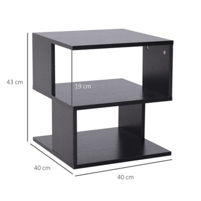 HOMCOM Modern Square 2 Tier Wood Coffee Side Table Storage Shelf Rack Black