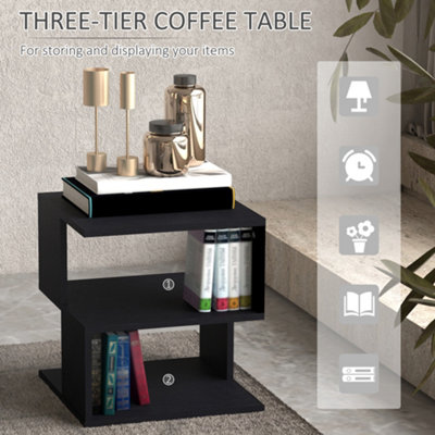 HOMCOM Modern Square 2 Tier Wood Coffee Side Table Storage Shelf Rack Black