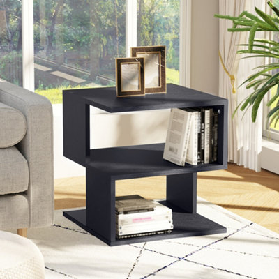 HOMCOM Modern Square 2 Tier Wood Coffee Side Table Storage Shelf Rack Black