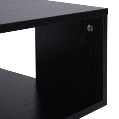 HOMCOM Modern Square 2 Tier Wood Coffee Side Table Storage Shelf Rack Black