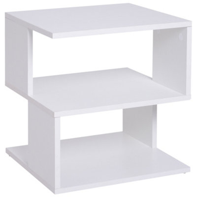 HOMCOM Modern Square 2 Tier Wood Coffee Side Table Storage Shelf Rack White