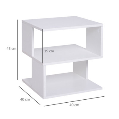 HOMCOM Modern Square 2 Tier Wood Coffee Side Table Storage Shelf Rack White