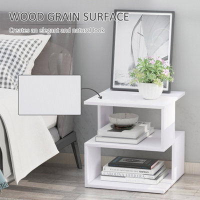 HOMCOM Modern Square 2 Tier Wood Coffee Side Table Storage Shelf Rack White