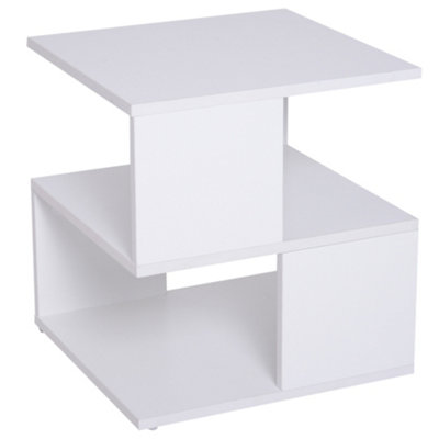 HOMCOM Modern Square 2 Tier Wood Coffee Side Table Storage Shelf Rack White