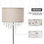 HOMCOM Modern Steel Floor Lamp with Crystal Pendant Fabric Lampshade, Home Style Standing Light, Silver and Cream White
