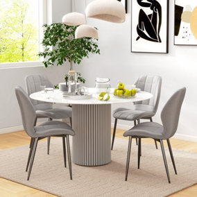 HOMCOM Modern Style Kitchen Chairs Set of 4 with Flannel Upholstered, Light Grey