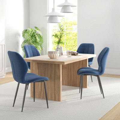 HOMCOM Modern Style Kitchen Chairs Set of 4 with Velvet Upholstered, Dark Blue