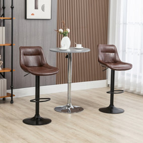 HOMCOM Modern Swivel Bar Stools Set of 2 Adjustable Height PU Bar Chairs Brown