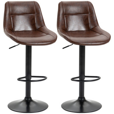 HOMCOM Modern Swivel Bar Stools Set of 2 Adjustable Height PU Bar Chairs Brown
