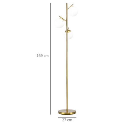 HOMCOM Modern Tree Floor Lamp with 3 Light, for Living Room Bedroom, Gold