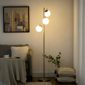 HOMCOM Modern Tree Floor Lamp with 3 Light, for Living Room Bedroom, Silver