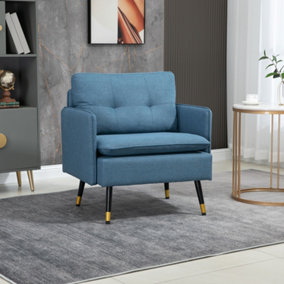 HOMCOM Modern Upholstered Armchairs Tufted Accent Chairs for Bedroom Dark Blue