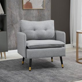 HOMCOM Modern Upholstered Armchairs Tufted Accent Chairs for Bedroom Grey