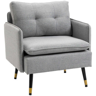 HOMCOM Modern Upholstered Armchairs Tufted Accent Chairs for Bedroom Grey