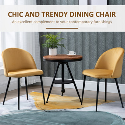 HOMCOM Modern Upholstered Fabric Bucket Seat Dining Chairs Set of 2 Yellow