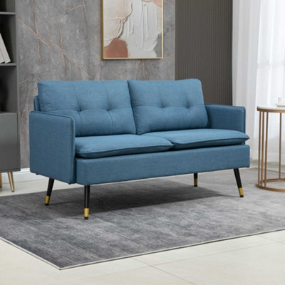 HOMCOM Modern Upholstered Two Seater Sofa for Bedroom Living Room Dark Blue