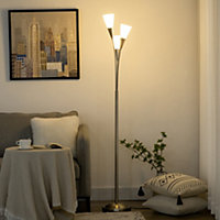HOMCOM Modern Upright Floor Lamp with 3 Light, Steel Base for Living Room
