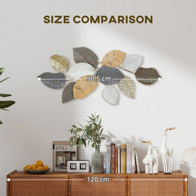 HOMCOM Modern Wall Art with Leaf Design, Metal Hanging Decoration