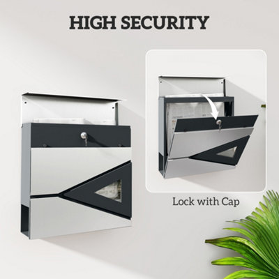 HOMCOM Modern Wall Mounted Post Box, Weatherproof Letterbox with Lock