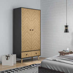 HOMCOM Modern Wardrobe Cabinet with Shelf, Hanging Rod and 2 Drawers 90x50x190cm