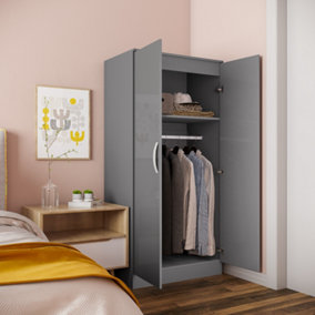 HOMCOM Modern Wardrobe Closet, Clothes Cabinet with High Glossing Door, Grey