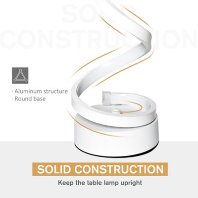 HOMCOM Modern Wave-Shaped LED Table Lamp with Round Metal Base, Cool White 6000K, White