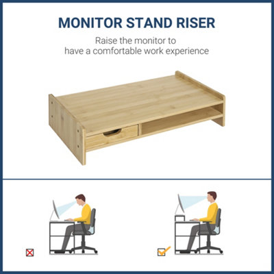HOMCOM Monitor Riser Laptop PC Plinth Stand Desktop Organiser W/ Drawer ...