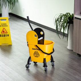 HOMCOM Mop Bucket on Wheels w/ Carry Handle, Mop Holder for Household Yellow