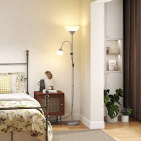 HOMCOM Mother-Child Floor Lamp Duo Light Steel Frame w/ 2 Switches Round Base