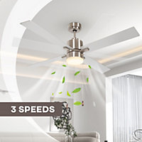 HOMCOM Mounting Reversible Ceiling Fan with Light, Pull-chain, Silver & Natural