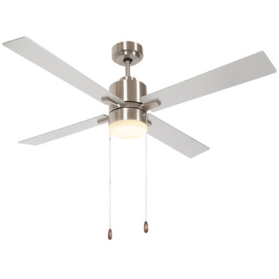 HOMCOM Mounting Reversible Ceiling Fan with Light, Pull-chain, Silver & Natural