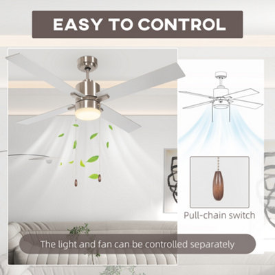 HOMCOM Mounting Reversible Ceiling Fan with Light, Pull-chain, Silver & Natural