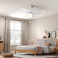 HOMCOM Mounting Reversible Ceiling Fan with Light, Pull-chain Switch, White