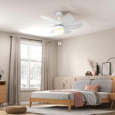 HOMCOM Mounting Reversible Ceiling Fan with Light, Pull-chain Switch, White