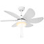 HOMCOM Mounting Reversible Ceiling Fan with Light, Pull-chain Switch, White