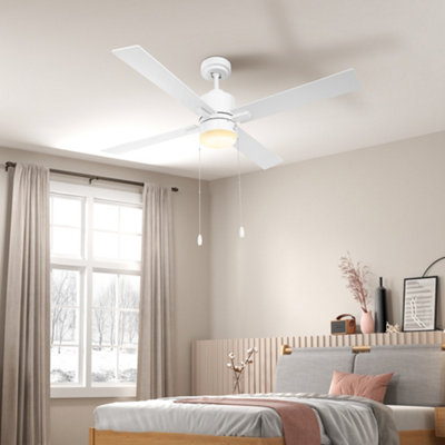 HOMCOM Mounting Reversible Ceiling Fan with Light, Pull-chain, White & Natural