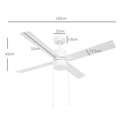 HOMCOM Mounting Reversible Ceiling Fan with Light, Pull-chain, White & Natural