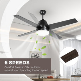 HOMCOM Mounting Reversible Ceiling Fan with Light, Remote, Black & Brown