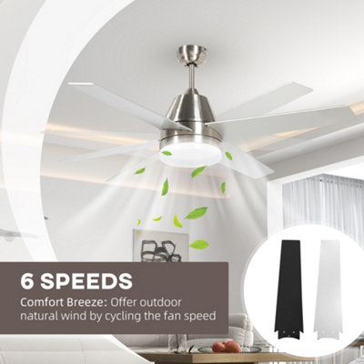 HOMCOM Mounting Reversible Ceiling Fan with Light, Remote, Silver & Black