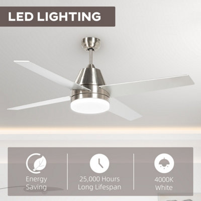 HOMCOM Mounting Reversible Ceiling Fan with Light, Remote, Silver & Black