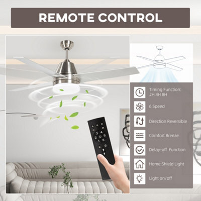 HOMCOM Mounting Reversible Ceiling Fan with Light, Remote, Silver & Black
