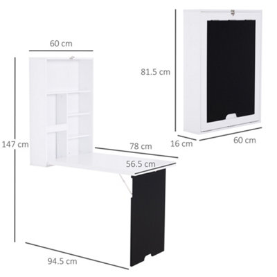 HOMCOM Multi-Functional Folding Wall-Mounted Drop-Leaf Table w/Chalkboard Shelf