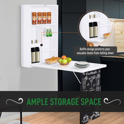 HOMCOM Multi-Functional Folding Wall-Mounted Drop-Leaf Table w/Chalkboard Shelf